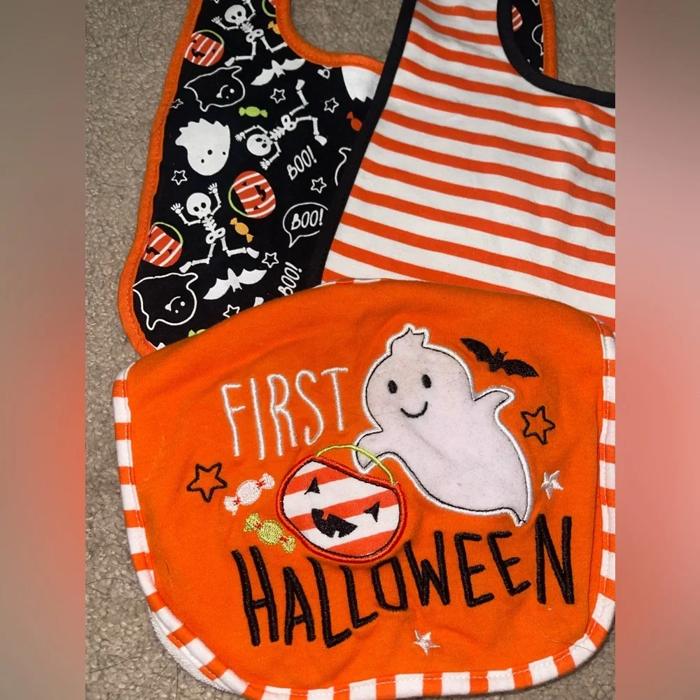 Halloween Themed Baby Bib Set - Orange and Black